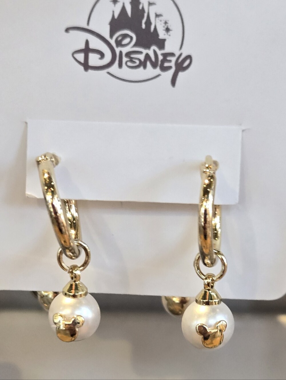 Mickey Mouse Pearl Drop Hoop Earrings